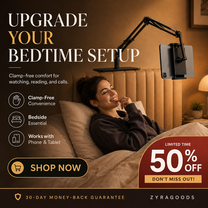 Hidden tablet stand – fits gaps, 4 joints, 360° rotation, hands-free!