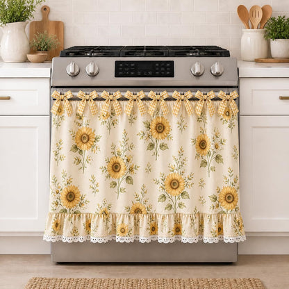 Farmhouse Stove Curtain with Gingham Bows & Ruffle Lace Trim