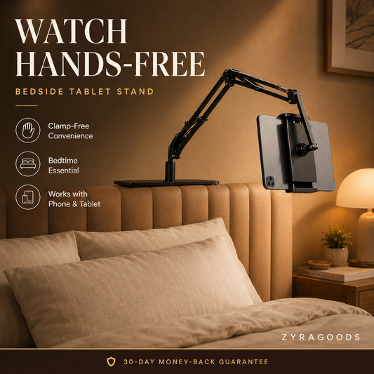 Hidden tablet stand – fits gaps, 4 joints, 360° rotation, hands-free!