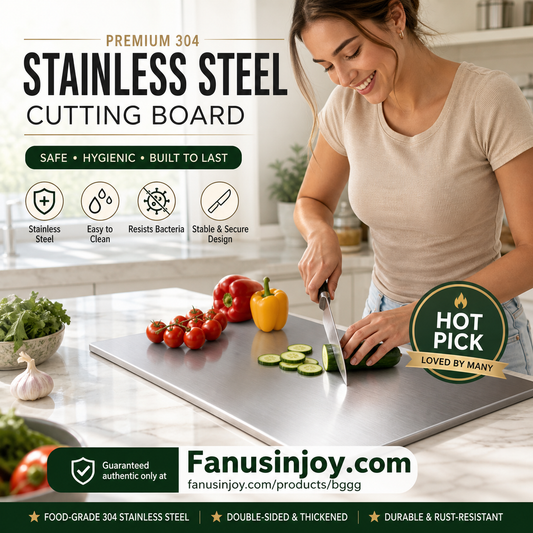 304 Stainless Steel Cutting Board – double-sided, hygienic, moisture-resistant & easy to clean. Say goodbye to stains & odors!