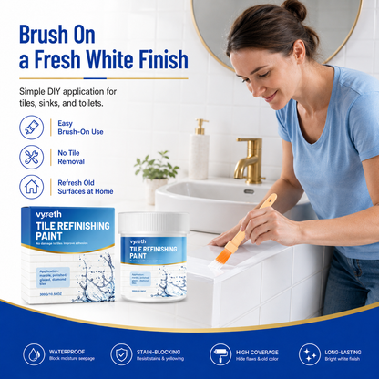 White Tile Refinishing Paint – Waterproof Stain-Blocking DIY Coating for Tiles, Sinks & Toilets