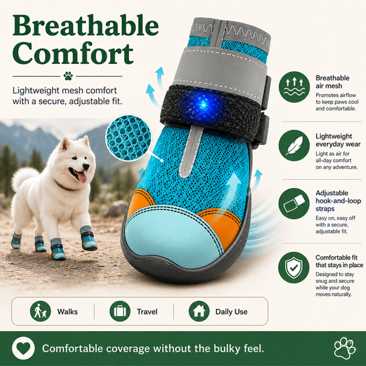 Breathable Dog Paw Protector Boots – Car Interior Scratch Guard & Outdoor Trail Protection with Luminous Design