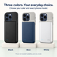 Black, Blue and White iPhone battery cases shown together.