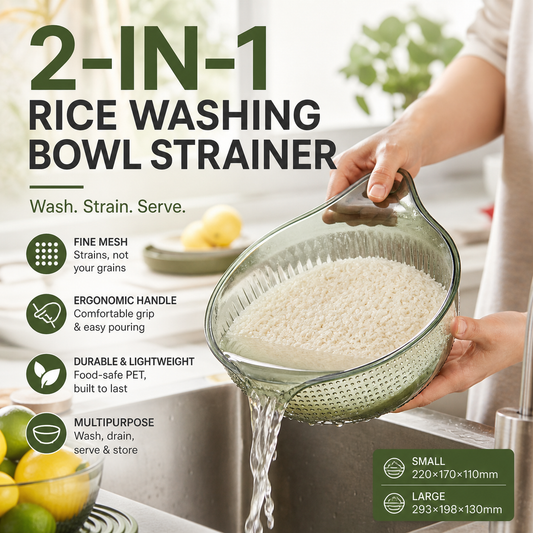 🍚 Wash Rice Without Losing a Grain – Fine Mesh Colander Bowl with Handle