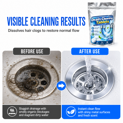 Effervescent Drain Cleaning Tablets for Kitchen Sink Bathroom Sewer and Drain Pipe Clog Removal 20 Pieces